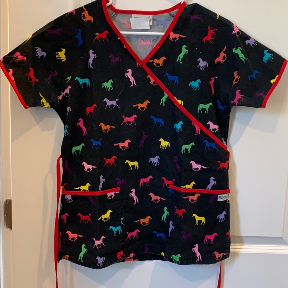 Uniform Advantage Mock Wrap Horse Print Scrub Top